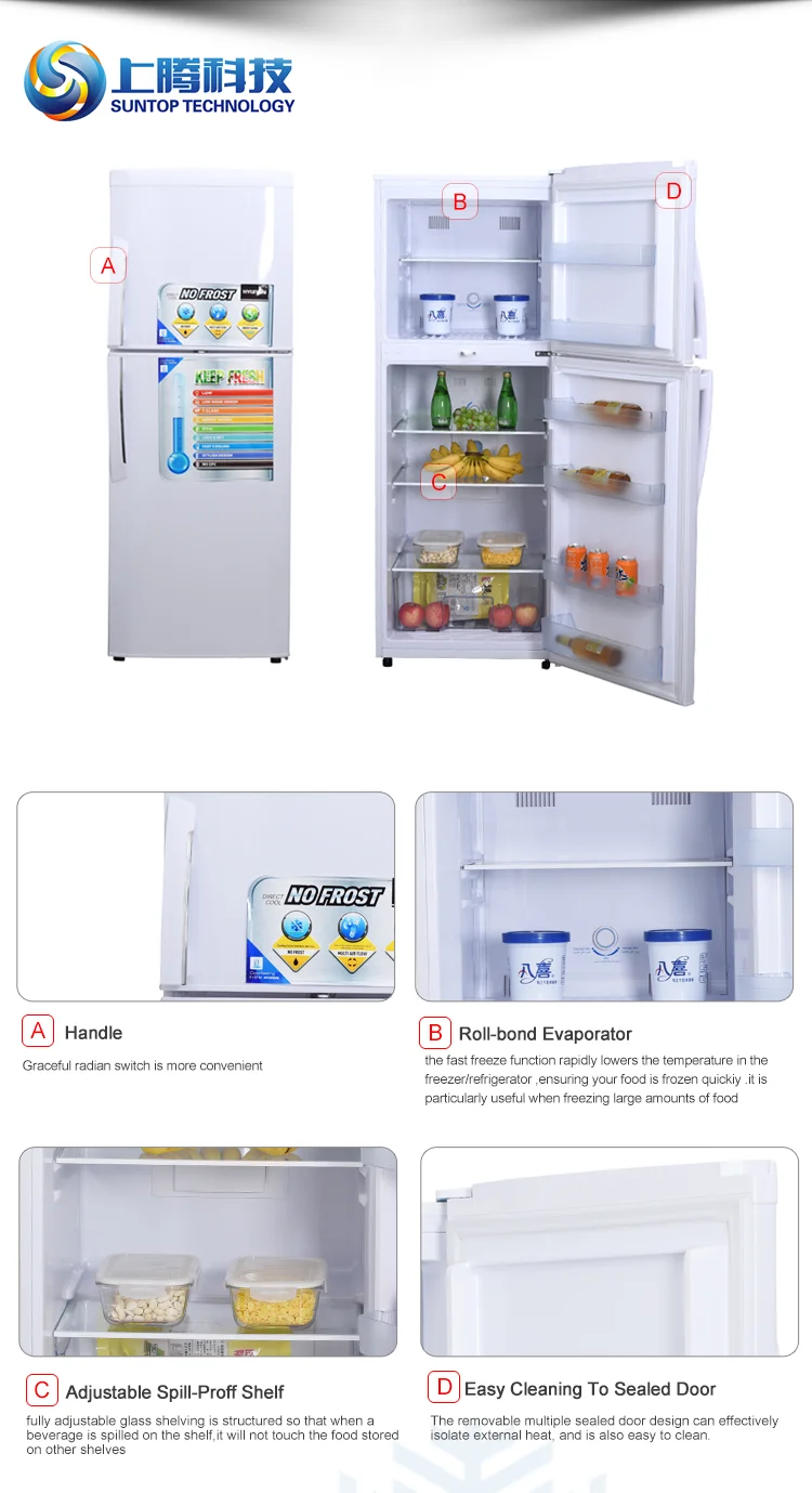 Handle Hot Selling Led Light 235l Fridge Double Door Freeze Cheap