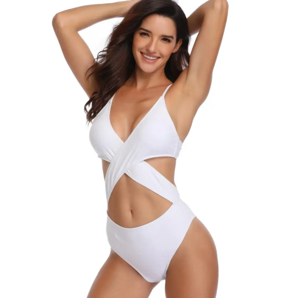 

Pure Color Cross Lacing Swimwear Women Sexy Bikini, White
