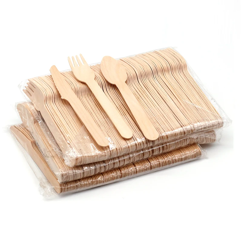 

Biodegradable Birch Wooden Disposable Cutlery Cake Knife Buffet Table Spoons Forks Wedding Bridal Shower Birthday Flatware, Natural wood color