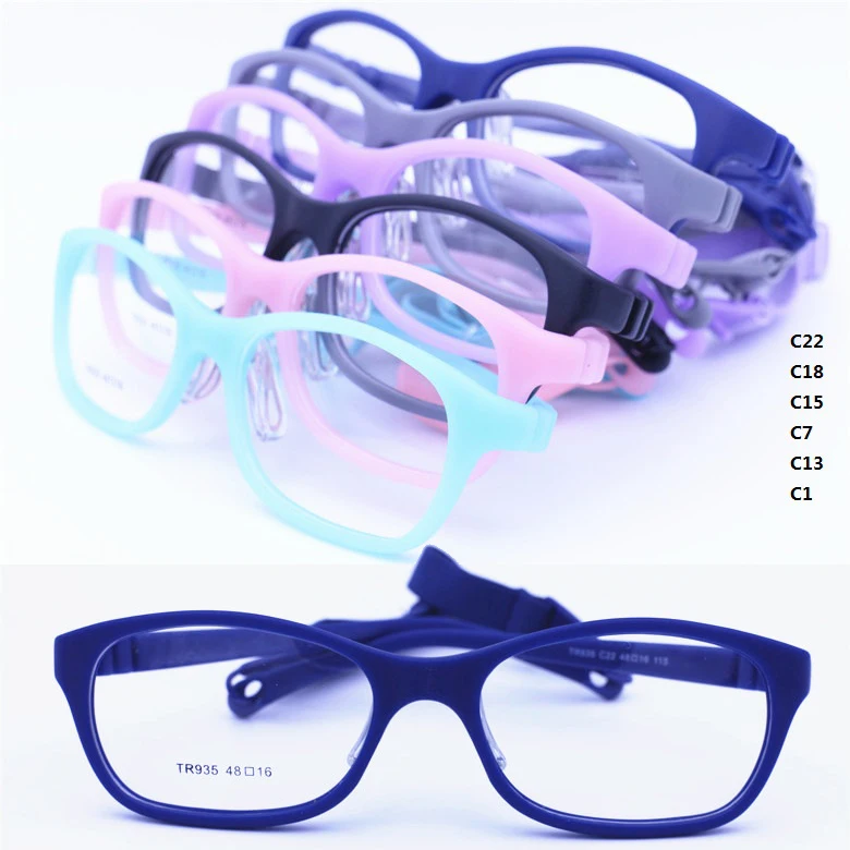 

Model 935 enviromental TR90 unique opitcal glasses frame hingeless temple with elastic strip crystal silicone nose pads for kids