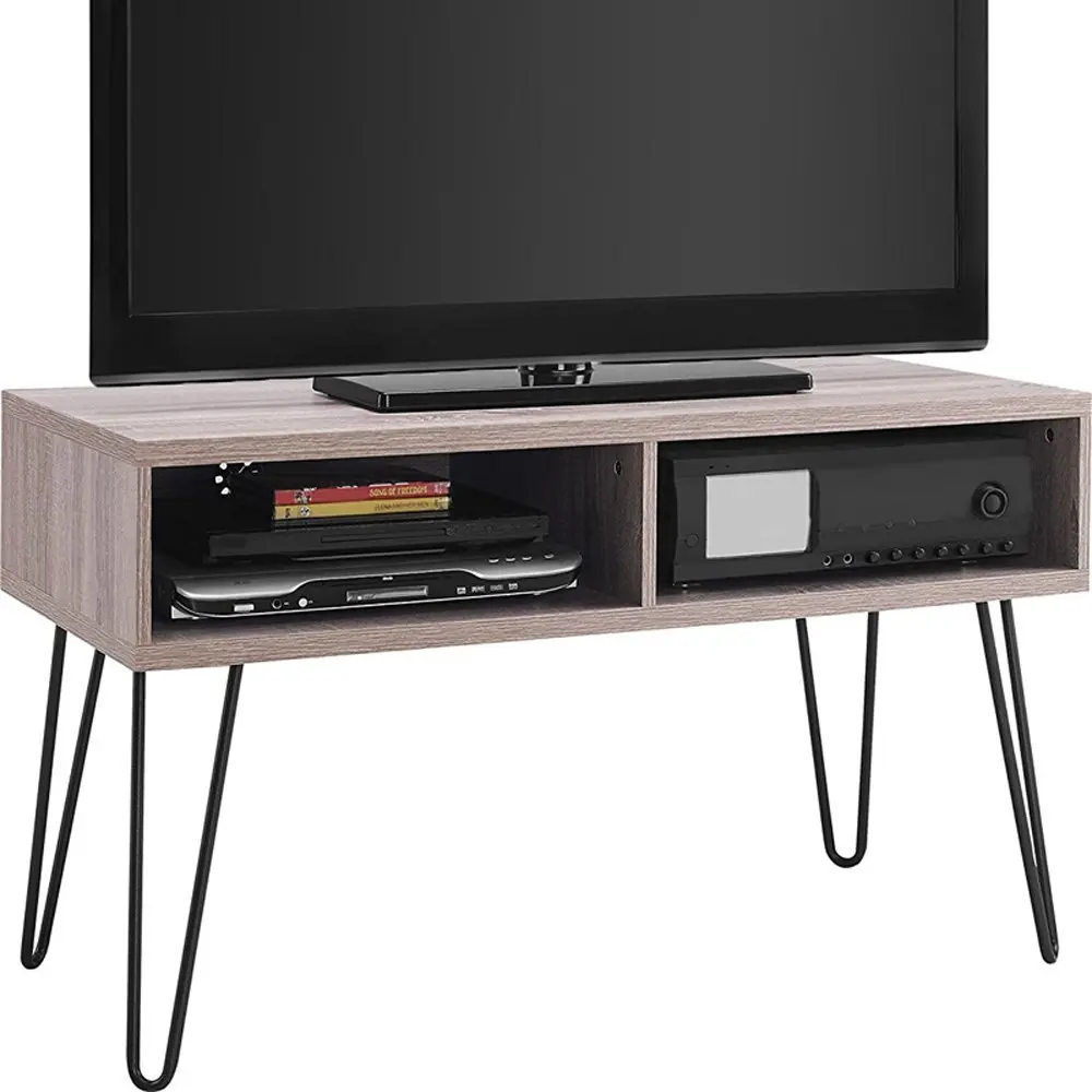 Natural/black 42" Retro Wood Tv Stand Metal Hairpin Legs Living Room