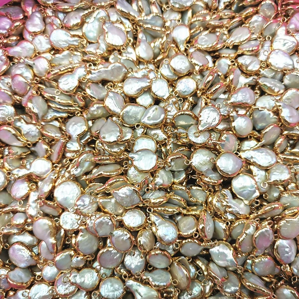 

18K Gold Plated Double Hook Natural Freshwater Pearl Teardrop shape Pearl Connectors, As picture