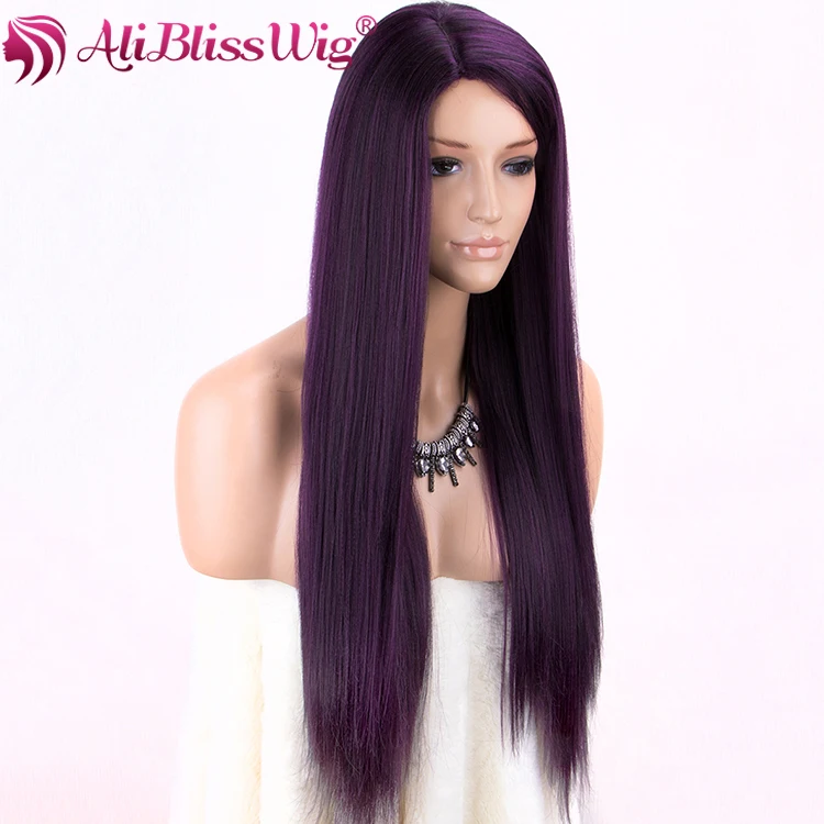 

Alibaba Yaki Straight Hair Purple None Lace Wig 100% Modacrylic Fiber Synthetic Lace Closure Wigs For Black Women