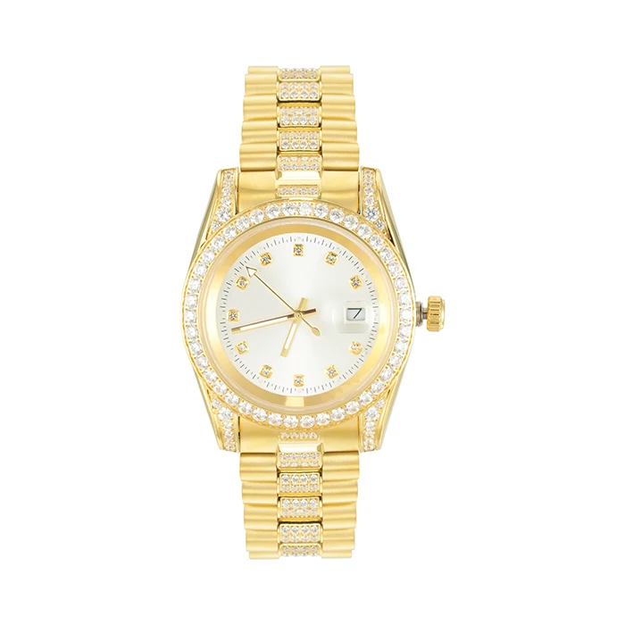 

Luxury brand hip hop 18k gold plated stainless steel CZ diamond wrist men watches