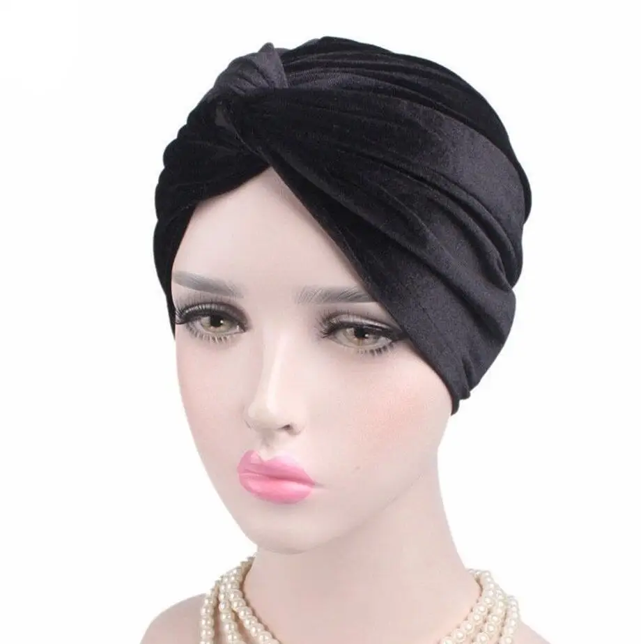 Woman Indian Style Velvet Turban Hat Bandana Chemo Head Wrap Muslim Headscarf 