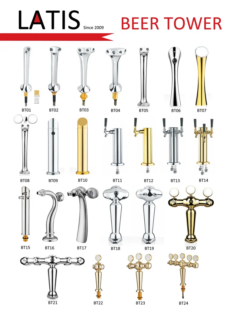 Golden Brass Beer And Beverage Tower With European Flow Control