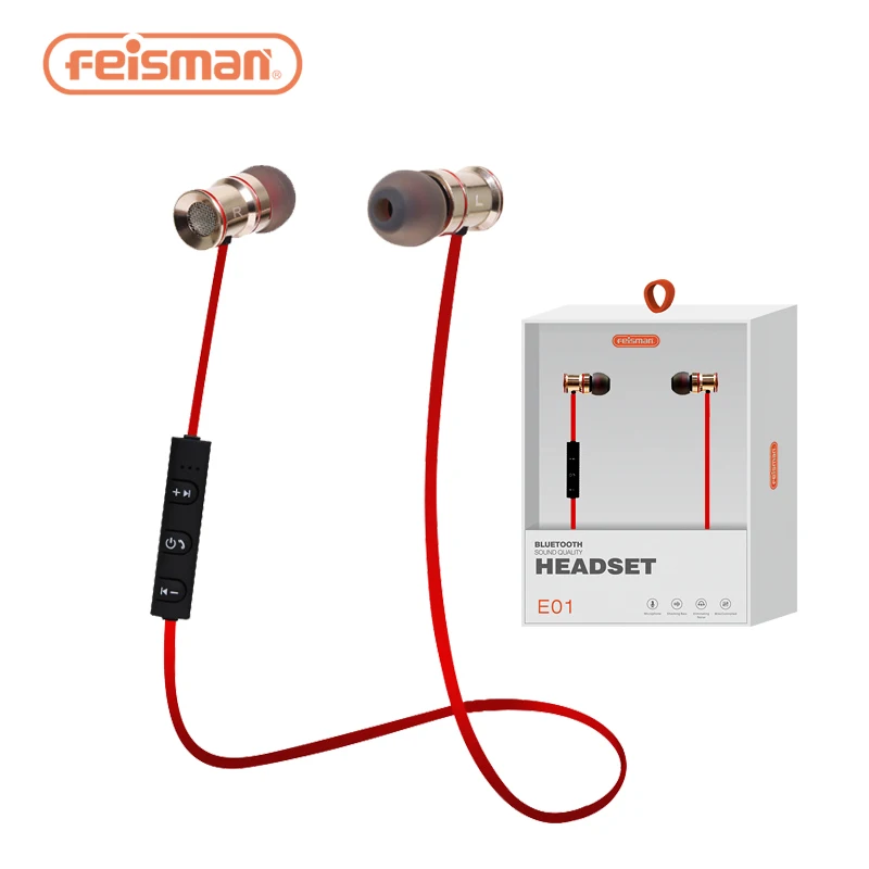 

Feisman CSR4.1 Wireless Earphone , Super Bass Metal In-Ear Wireless Earbuds for Sport, Black;red