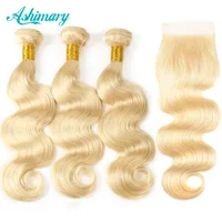 

9A #613 Body Wave Straight Human Hair Bundles with Lace Closures Frontals #1b/613 Ombre Body Wave Straight Hair Bundles Closure