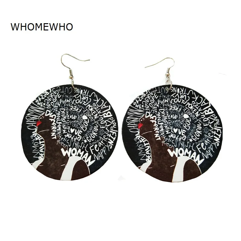 

Bohemia Wood Africa Girs Words Letters Rock Earrings Vintage Wooden Fashion African Hiphop Ethnic Tribal Party Club Ear Jewelry, Picture