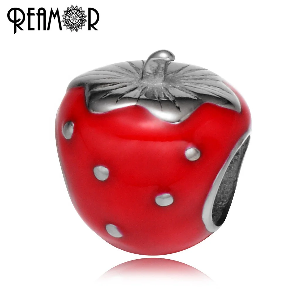 

REAMOR Pan Style 316l Stainless steel Enamel Red Strawberry Ladybug Stars Beads Spacer Beads for Jewelry Making Bracelet