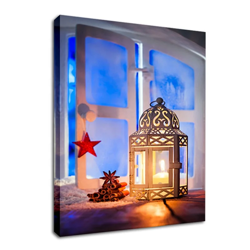 Light Up Christmas Candle Picture On Canvas Print Wall Hanging Decor Art LED Light Painting