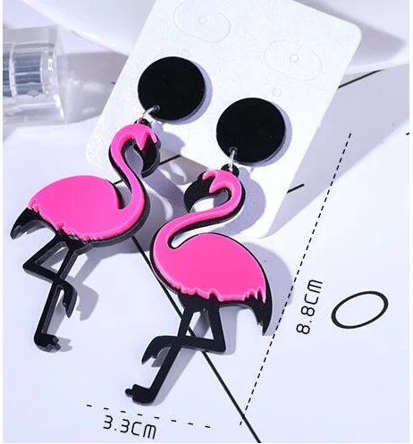 

New Arrival Statement Jewelry Fashion Bird Shaped Acetate Earrings Personalized Flamingo Shaped Acrylic Resin Drop Earrings, As picture
