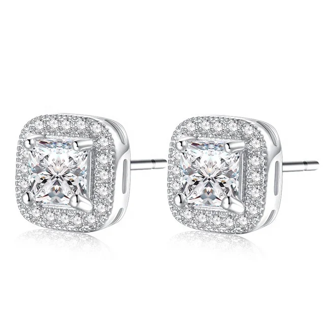 

Stud Earrings for Women White Gold Color Jewelry Blue Zircon Engagement Boucle D'oreille Wedding Brincos