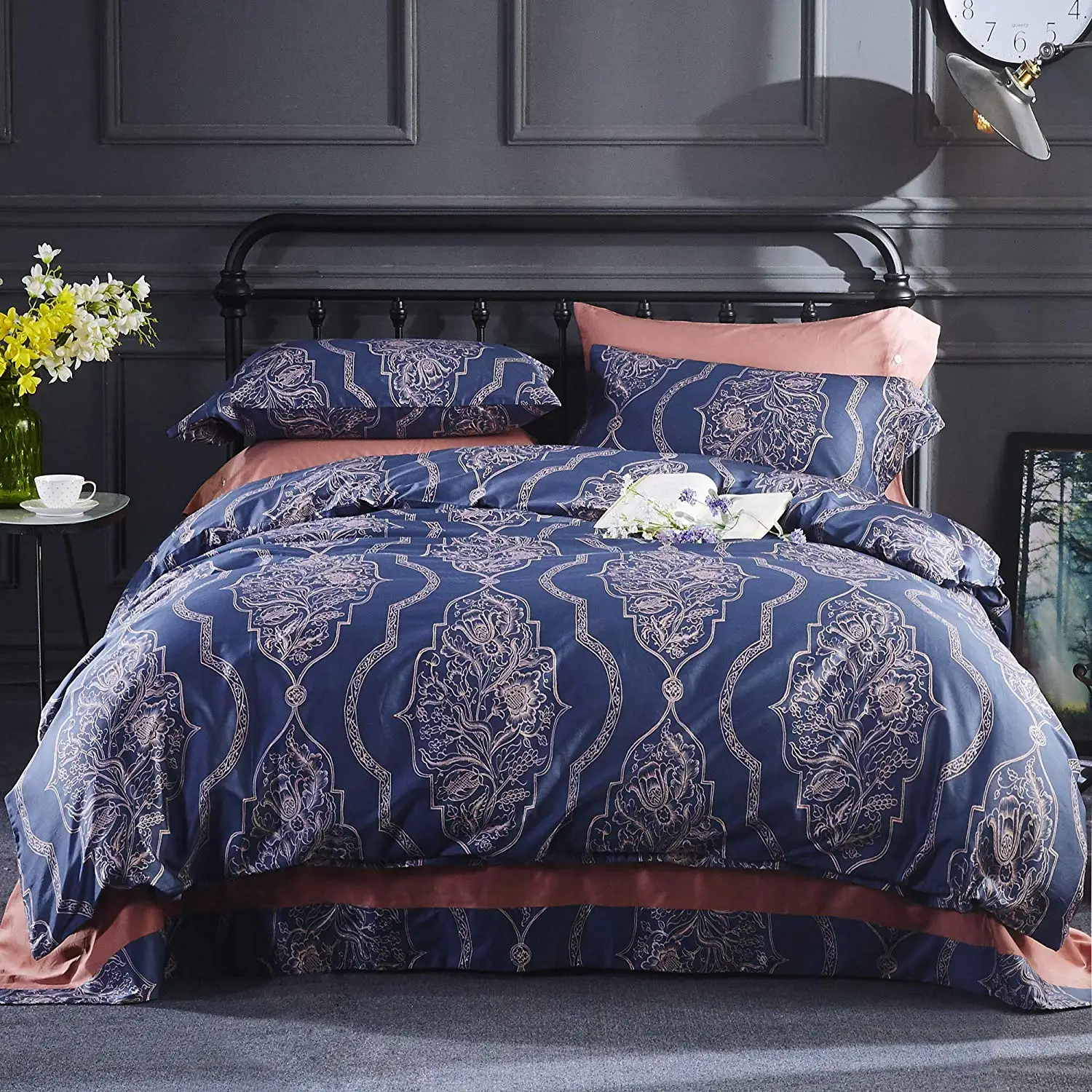 Asian Inspired Decorative Design Featuring Embroidered Orienta Duvet Cover Set Orient Sense Full Queen Black and White 3 Piece Coverlet Comforter 88x92 2 Pillows 20x26