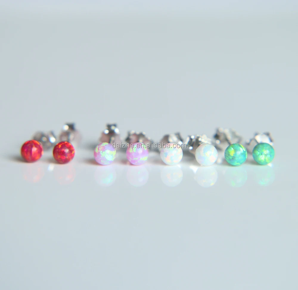 

2021 factory wholesale drop shipping XL 925 silver silver ear pin 4mm opal bead ball earring