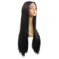 

Sunflower wholesale high quality Women BLACK long silky straight lace frontal cap blonde synthetic hair wig