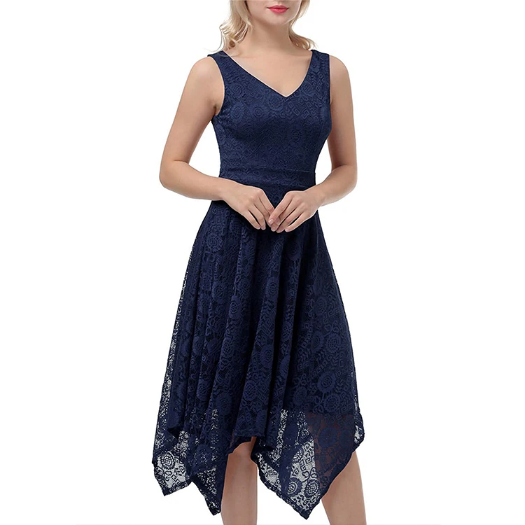 

2019 new wholesale elegant navy plus size lace vintage dress for women, Navy and color chart colors