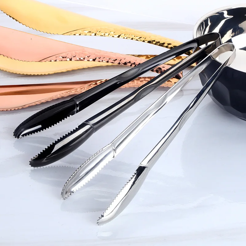 

High grade Easy Use Home Kitchen Cooking Food Tongs Stainless Steel Rose gold Thickened Long handle bbq grill bread clip