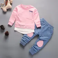 

New Arrival looped fabric pocket design spring & autumn young girl set With Competitive Price