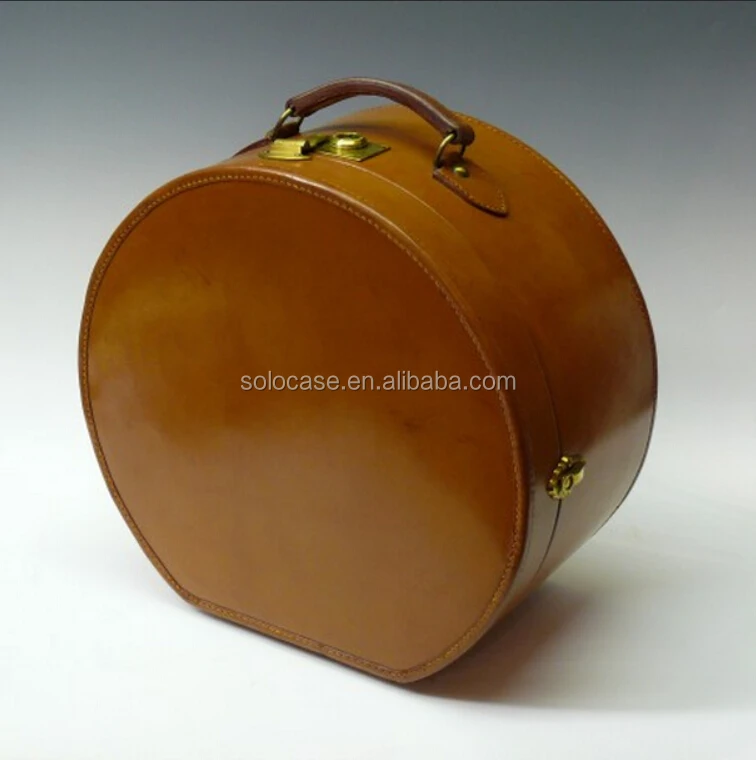 Vintage Boho Style Travel Hat Box / Brown Shoulder Round -  Israel