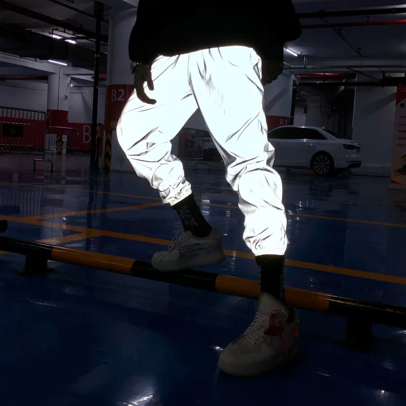 

High Quality Hip Hop Blank Reflective Pants For Men, Gray