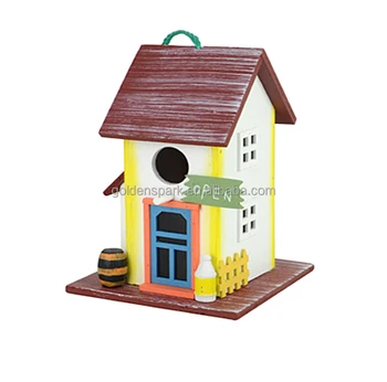 Outdoor Easy Clean Colorful Wooden Birdhouse With Handle And Stand