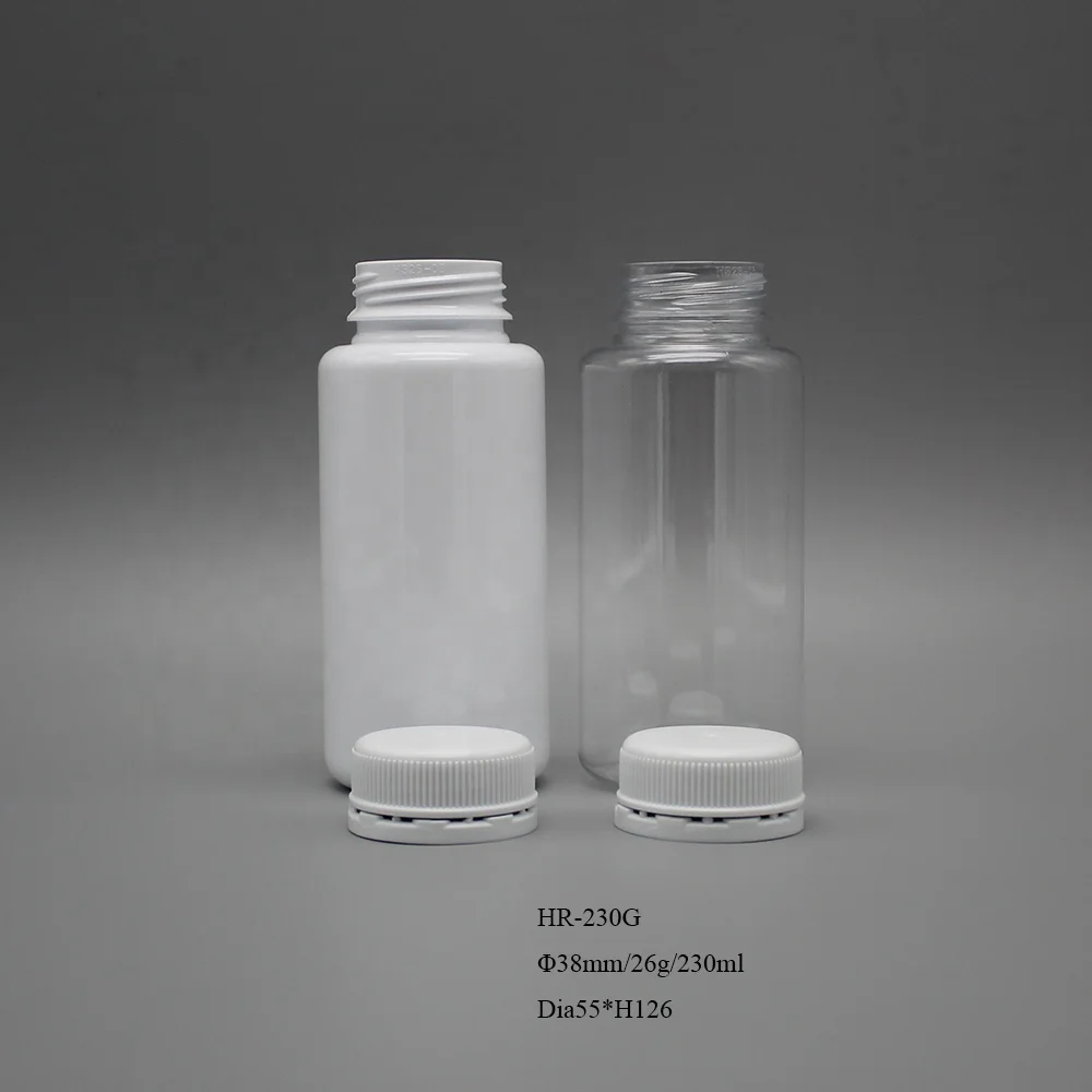 230cc clear round empty PET plastic medicine packaging bottle with plastic tamper proof sealing lid for pill and capsules