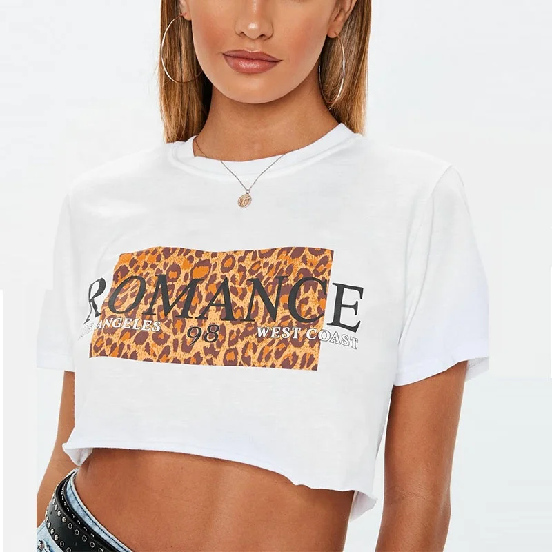 

Women's Sexy Top Short Sleeve O-neck Print Crop Top Casual Top, Customized color