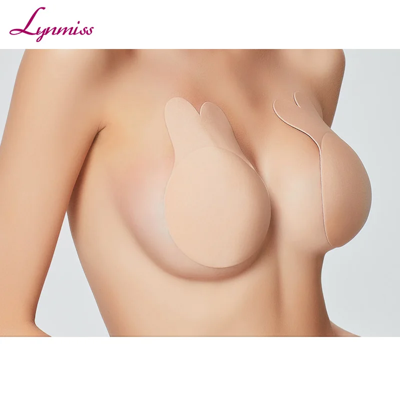 

Reusable Rabbit Shape Petals Invisible Adhesive Push Up Strapless Backless Sticky Silicone Bra Lift Nipple Covers For Women, Black;nude
