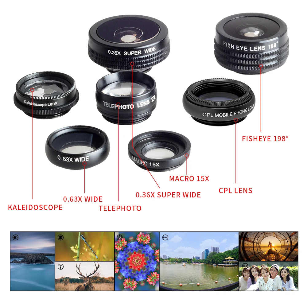 Advanced quality camera lens set 7 lenses in one combo 198 degree ultra ...