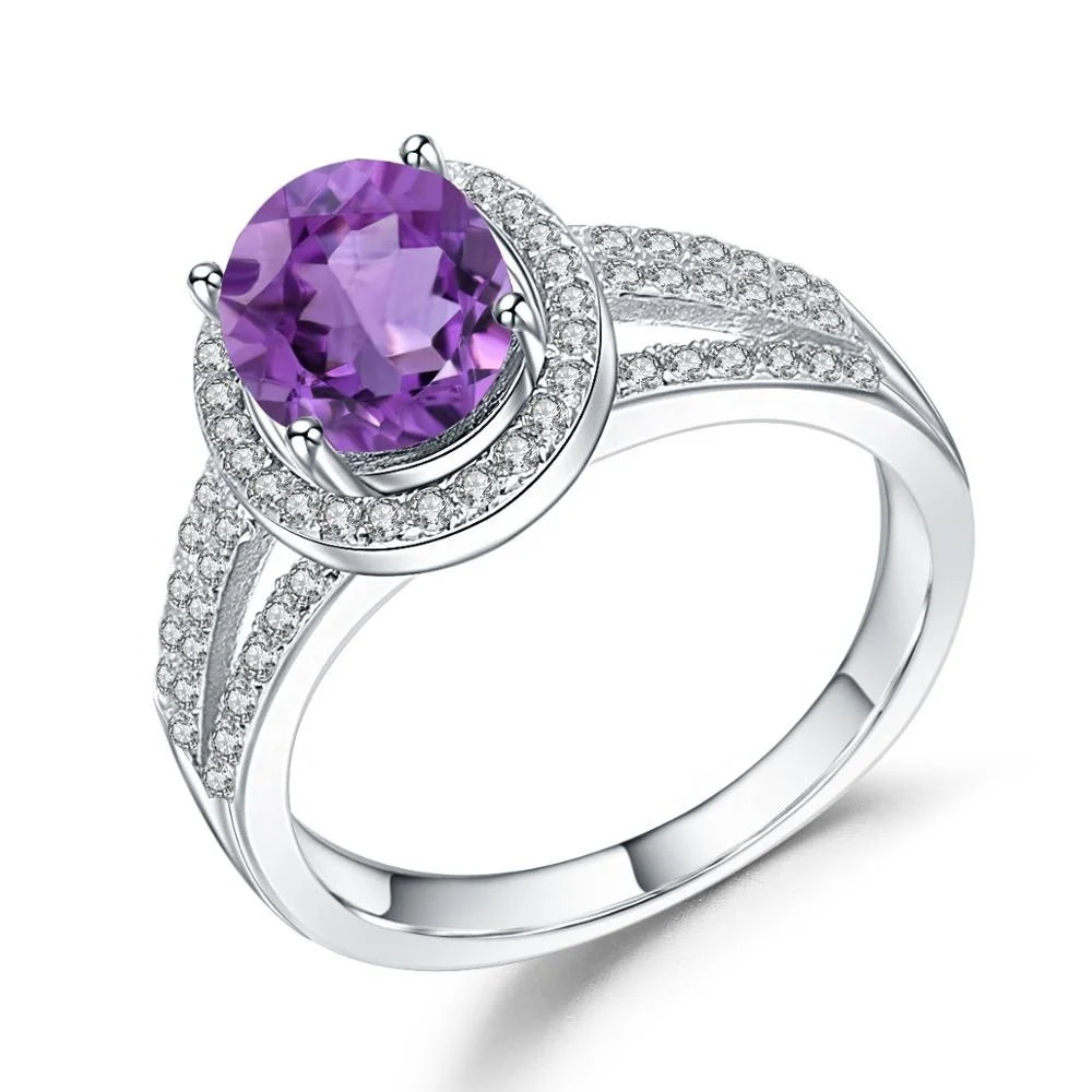 

Natural Purple Amethyst Birthstone Ring 925 Sterling Silver Gemstone Wedding Ring Jewelry Women