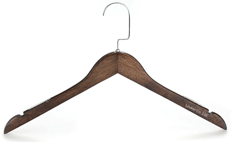 Product Glassy Finish Dark Vintage Wooden Coat Hangers with Non-Slip Rubber Grips