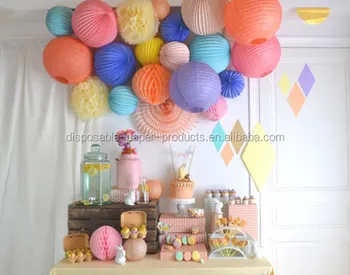 Pom Poms With Accordionpaper Lantern String Tissue Fans Pastel