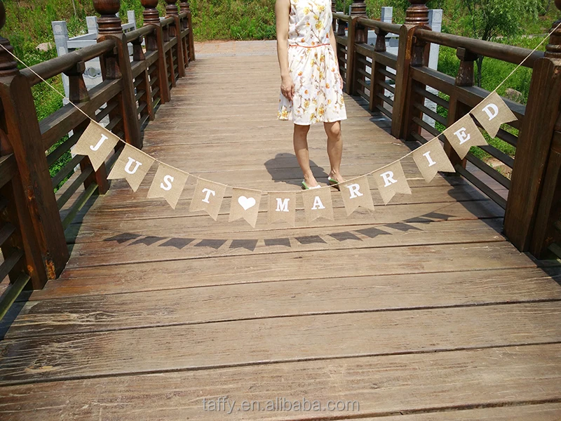 
wholesale 2017 NEW Hessian Bunting Rustic Burlap Just Married Wedding Banner 