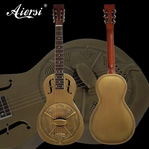 Aiersi brand Golden Bell Metal Brass Single Cone Blues slide Parlor Resonator Guitar for sale