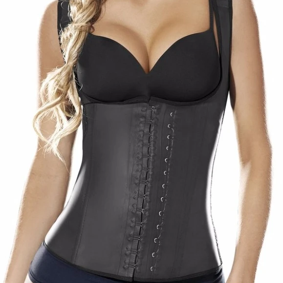 

Latex Hook Slimming Workout Fitness Body Shaper Trimmer Waist Trainer Vest Corset, Black