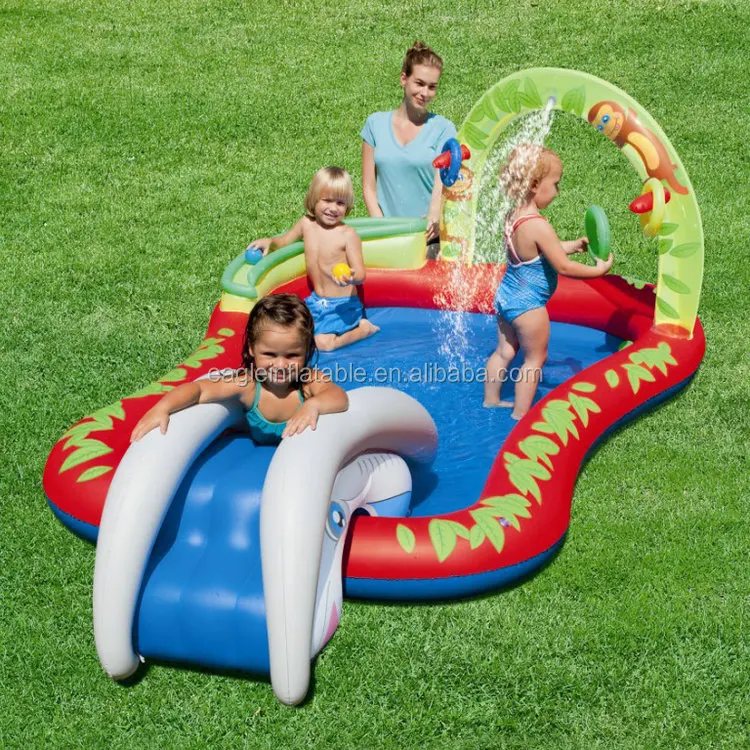 

Bestway 53051 hot multi-function portable outdoor kids inflatable plastic spray swimming pool with slides and toss, As photo
