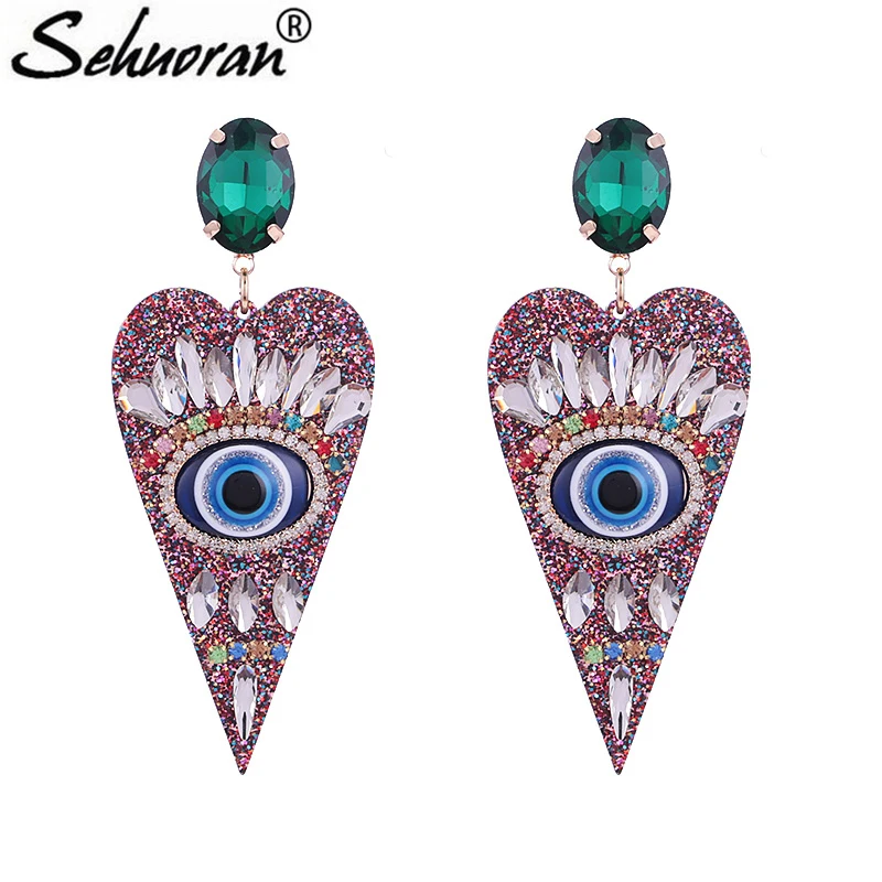 

Boho Long Heart Crystal Drop Earrings Fashion Jewelry For Women, 10color