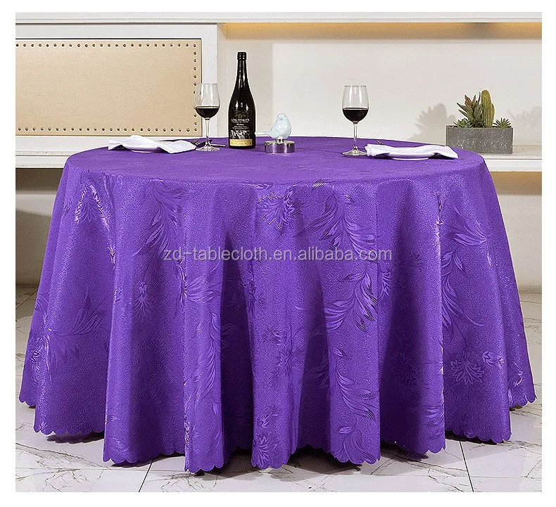 Factory Direct Sale Jacquard Purple Damask Round Tablecloth Polyester