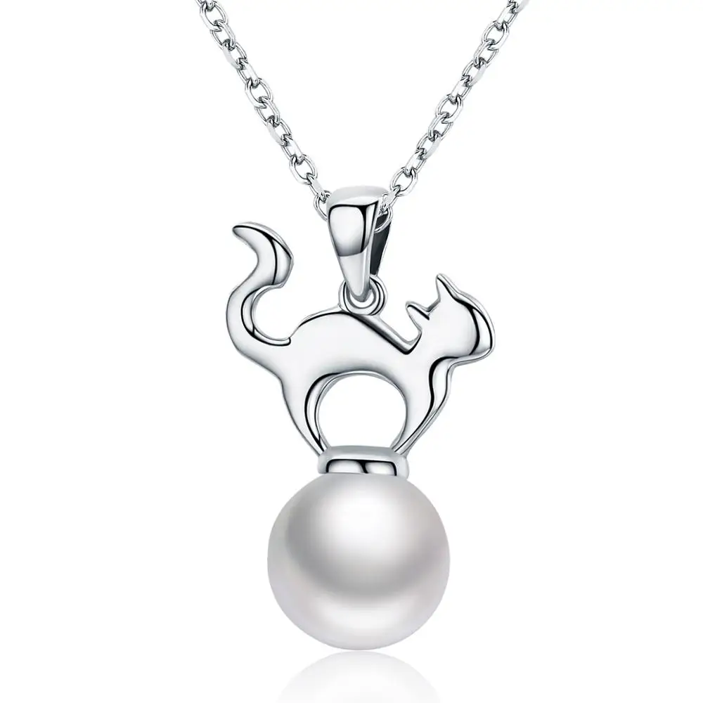 

Charming Women's Cat Jewellery 925 Sterling Silver Inlaid Pearl Cat Pendant Necklace