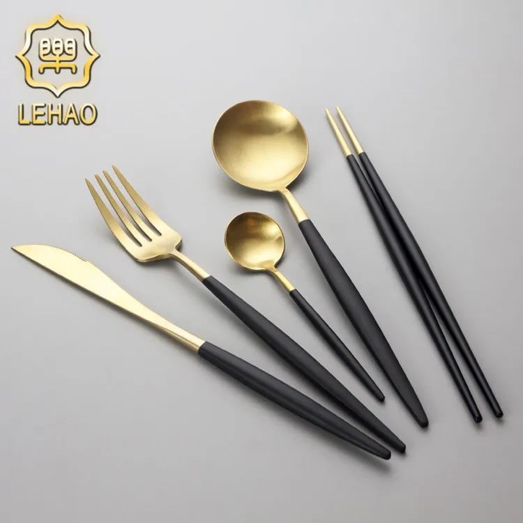 

Wedding Gifts For Guests Wedding Souvenir In Stock Golden Black Cutlery, Gold plated+black handle