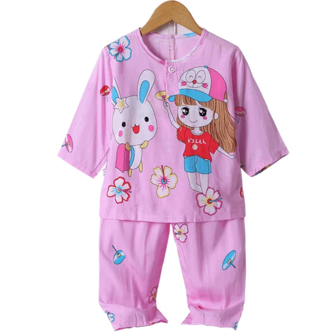 

Summer Children Pajamas Sets 2019 Cute Home Sleepwear Girls Kids Pijamas Boy long Top and Pant Print Kids Pajamas