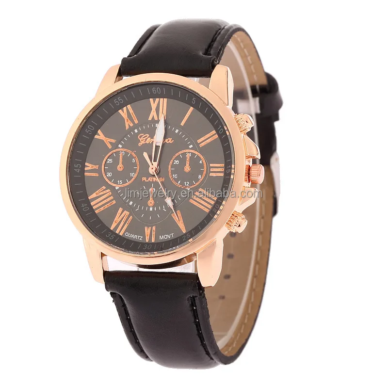 

Fashion gold geneva watch,PU leather women watch