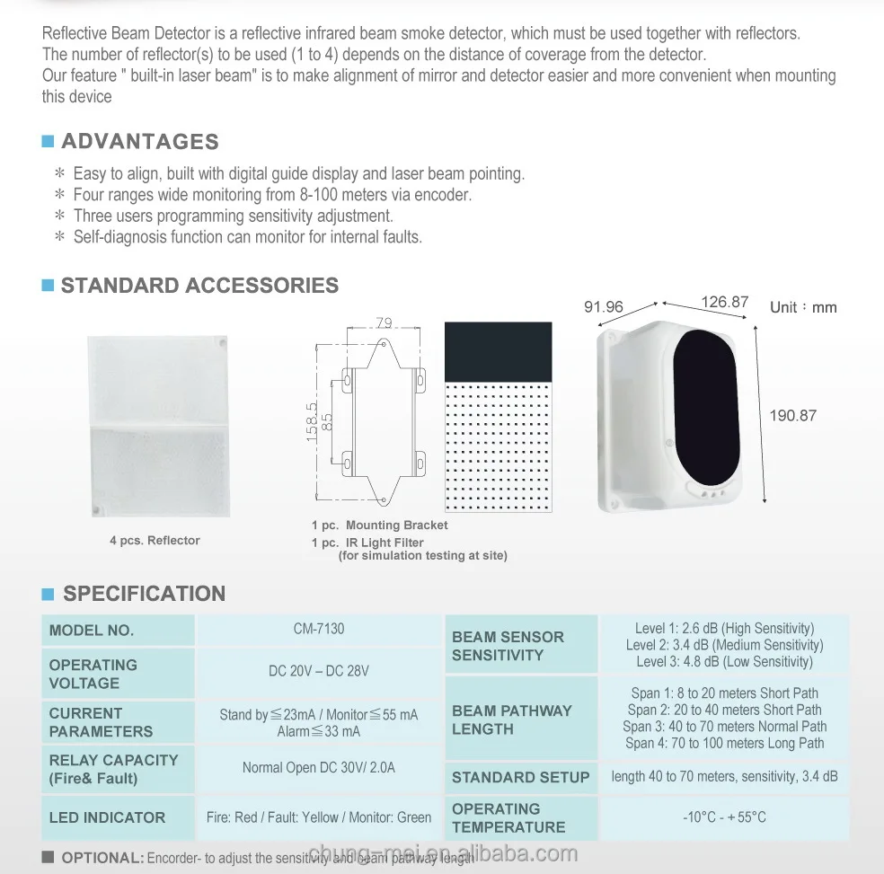Cm Cm 7130 Smoke Detector Infrared Beam Detector Not Gst I 9105r Reflective Beam Detector View Infrared Beam Detector Cm Product Details From Chung