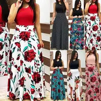 

Ecoparty 2019 Vintage Floral Print Patchwork Long Dress Women Casual Sleeveless Party Dress Elegant O Neck Ladies Maxi Dress