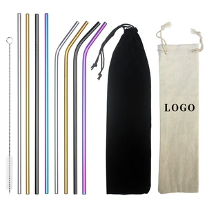 Image of Custom logo Drinking straw bag case DIY set Stainless steel metal straw with cleaner