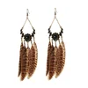 African tribe indian style jewelry obsidian beads leopard feather tassel earring