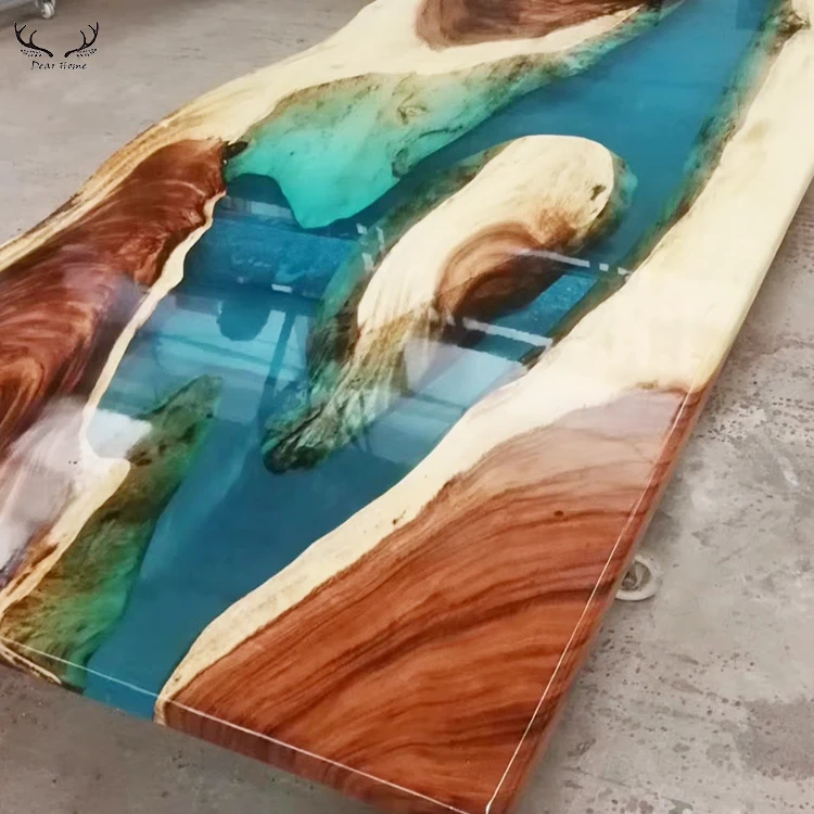 Modern Design Epoxy Resin Dining Tables Top Blue Transparent River