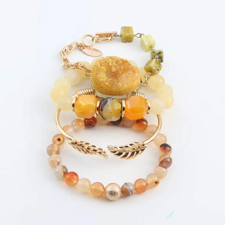 

Wholesale Fashion Handmade Natural Agate Amazonite Druzy Bead Bracelet Stack