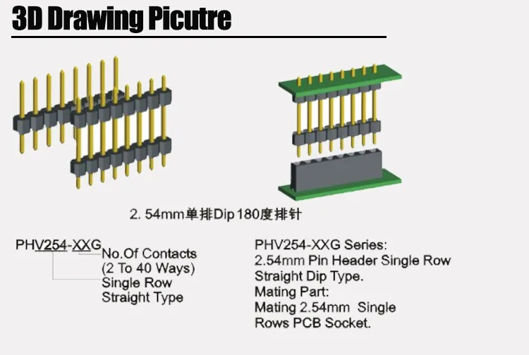 2 To 40 Contacts Single Row Male Pin Header 2.54mm Connector Pcb ...